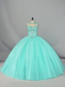 Brush Train Ball Gowns Ball Gown Prom Dress Apple Green Scoop Tulle Sleeveless Lace Up