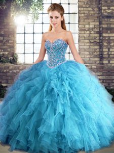 Noble Tulle Sleeveless Floor Length Quinceanera Dresses and Beading and Ruffles