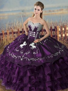 Fine Embroidery Sweet 16 Dress Purple Lace Up Sleeveless Floor Length