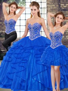Unique Tulle Sleeveless Floor Length Quinceanera Gowns and Beading and Ruffles