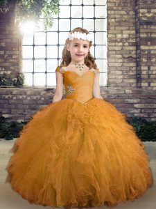 Graceful Straps Sleeveless Lace Up Pageant Dress Toddler Gold Tulle