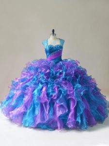 Elegant Multi-color Zipper Straps Beading and Ruffles Sweet 16 Dresses Organza Sleeveless