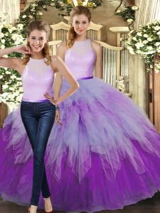 Pretty Multi-color High-neck Neckline Ruffles Quinceanera Gown Sleeveless Backless