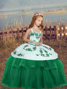 Dark Green Sleeveless Embroidery Floor Length Pageant Dress for Teens