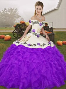Organza Sleeveless Floor Length Quinceanera Dress and Embroidery and Ruffles
