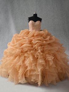 Deluxe Sleeveless Beading and Ruffles and Pick Ups Lace Up Vestidos de Quinceanera