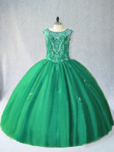Suitable Green Sleeveless Tulle Lace Up Ball Gown Prom Dress for Sweet 16 and Quinceanera