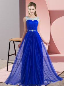 Floor Length Royal Blue Court Dresses for Sweet 16 Chiffon Sleeveless Beading