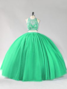 Floor Length Turquoise Sweet 16 Quinceanera Dress Halter Top Sleeveless Backless