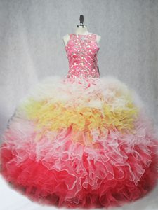 Noble Floor Length Multi-color Sweet 16 Quinceanera Dress Tulle Sleeveless Beading and Ruffles