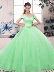 Beauteous Floor Length Ball Gowns Short Sleeves Apple Green Ball Gown Prom Dress Lace Up