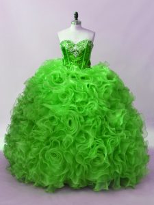 Ball Gowns 15th Birthday Dress Green Sweetheart Organza Sleeveless Floor Length Lace Up