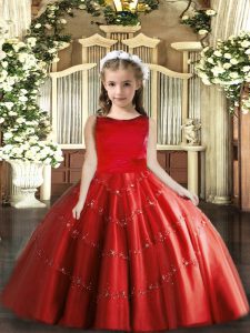 Top Selling Scoop Sleeveless Lace Up Pageant Dress Womens Red Tulle