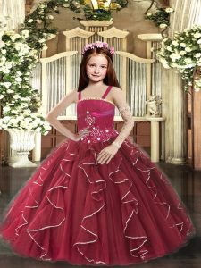Popular Tulle Sleeveless Floor Length Little Girl Pageant Gowns and Beading and Ruffles