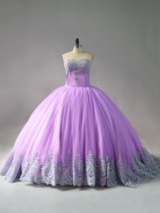 Lilac Ball Gowns Appliques 15th Birthday Dress Lace Up Tulle Sleeveless