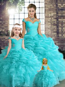 Latest Organza Sleeveless Floor Length Sweet 16 Dresses and Beading and Ruffles and Pick Ups