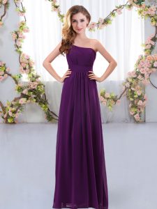 Custom Designed Dark Purple Sleeveless Floor Length Ruching Zipper Vestidos de Damas