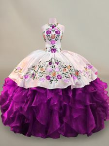Embroidery Vestidos de Quinceanera Purple Lace Up Sleeveless Floor Length