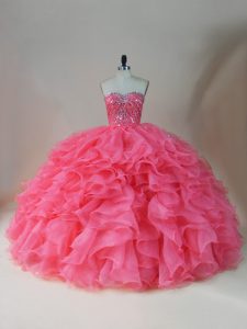 Fabulous Pink Sweetheart Zipper Beading and Ruffles Sweet 16 Quinceanera Dress Sleeveless