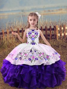 Noble Purple Lace Up Scoop Embroidery and Ruffles Pageant Dresses Organza Sleeveless