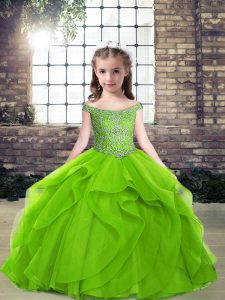 Pageant Dress for Teens Party and Wedding Party with Beading and Ruffles Off The Shoulder Sleeveless Side Zipper