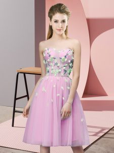 Sleeveless Lace Up Knee Length Appliques Dama Dress for Quinceanera