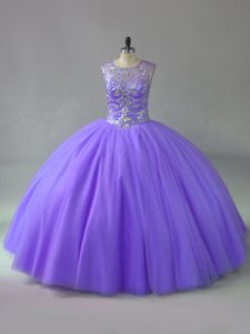 Lavender Lace Up Quinceanera Dress Beading Sleeveless
