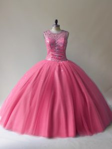 Romantic Scoop Sleeveless Tulle Sweet 16 Dresses Beading Lace Up