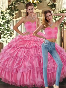 Ball Gowns Sweet 16 Quinceanera Dress Pink Sweetheart Organza Sleeveless Asymmetrical Lace Up