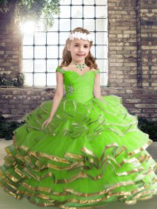 Sumptuous Straps Sleeveless Organza Little Girls Pageant Gowns Beading and Ruching Lace Up