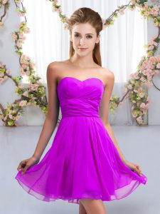 Elegant Purple Empire Chiffon Sweetheart Sleeveless Ruching Mini Length Lace Up Quinceanera Court of Honor Dress