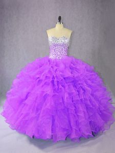 Floor Length Ball Gowns Sleeveless Purple 15 Quinceanera Dress Lace Up