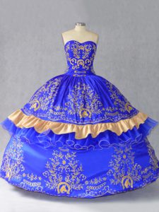 Custom Designed Royal Blue Lace Up 15th Birthday Dress Embroidery and Bowknot Sleeveless Floor Length