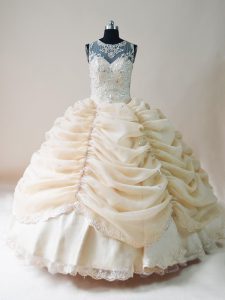 Champagne Quinceanera Gown Sweet 16 and Quinceanera with Lace and Appliques Scoop Sleeveless Lace Up
