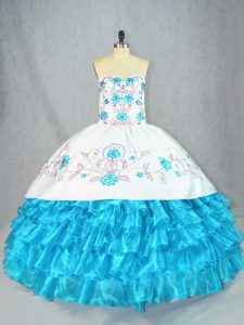 Captivating Sweetheart Sleeveless Lace Up Quince Ball Gowns Baby Blue Organza