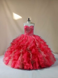 Decent Multi-color Ball Gowns Beading and Ruffles Quinceanera Dresses Lace Up Organza Sleeveless Floor Length