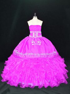 Nice Ball Gowns Sweet 16 Dresses Fuchsia Strapless Organza Sleeveless Floor Length Lace Up