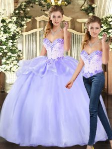 Chic Sleeveless Organza Floor Length Lace Up Quinceanera Gowns in Lavender with Beading