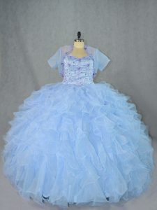 Blue Lace Up Sweet 16 Dress Beading and Ruffles Sleeveless Floor Length