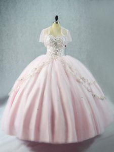 Elegant Pink Sweetheart Neckline Beading Sweet 16 Dress Sleeveless Lace Up