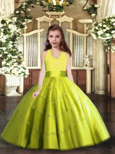 Yellow Green Sleeveless Beading Floor Length Kids Formal Wear