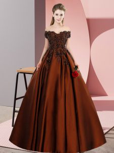 Discount Floor Length Brown Ball Gown Prom Dress Off The Shoulder Sleeveless Zipper