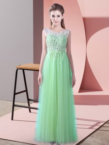 Sleeveless Tulle Brush Train Zipper Dama Dress in Apple Green with Beading and Lace