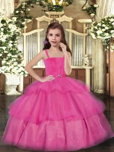 Customized Floor Length Ball Gowns Sleeveless Hot Pink Little Girls Pageant Dress Wholesale Lace Up