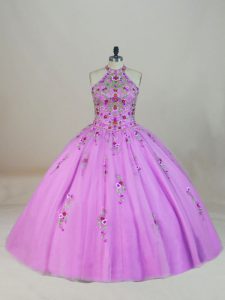 Lilac Sleeveless Brush Train Appliques and Embroidery Sweet 16 Dresses
