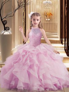 Wonderful Tulle Sleeveless Floor Length Pageant Gowns For Girls and Beading and Ruffles