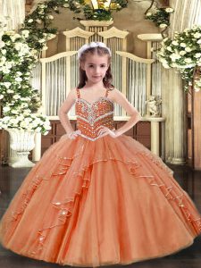 Low Price Floor Length Peach Pageant Dress Toddler Straps Sleeveless Lace Up