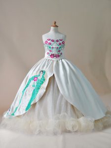 Designer Sleeveless Sweep Train Lace Up Embroidery Little Girls Pageant Gowns