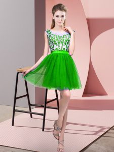 Nice Green Bateau Zipper Lace Dama Dress for Quinceanera Sleeveless