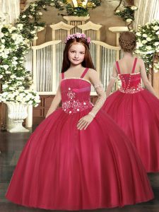 Simple Red Little Girls Pageant Gowns Party and Sweet 16 and Wedding Party with Beading Straps Sleeveless Lace Up